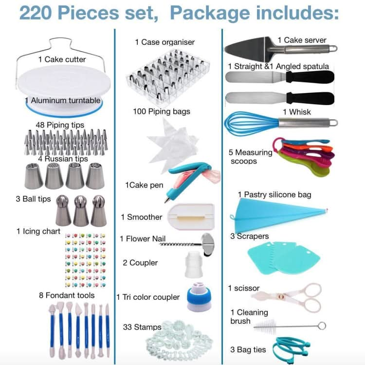 220 in 1 Cake Turntable Decorating Nozzle Set Baking Tool Fondant Mold Set-Reluova