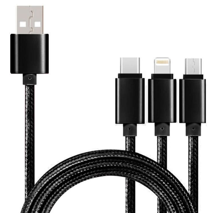 5 PCS 2A 3 In 1 USB To USB-C / Type-C + 8 Pin + Micro USB Braided Data Cable