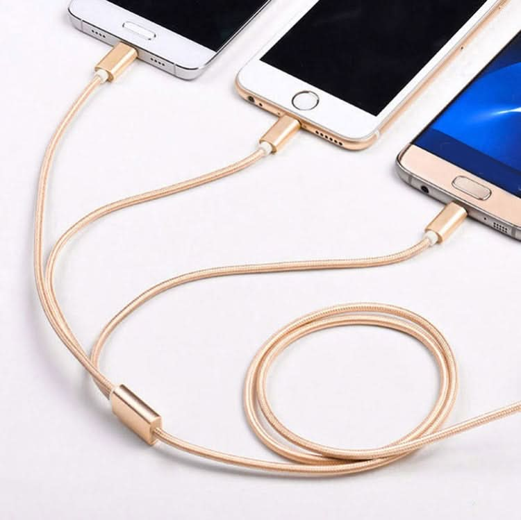 5 PCS 2A 3 In 1 USB To USB-C / Type-C + 8 Pin + Micro USB Braided Data Cable