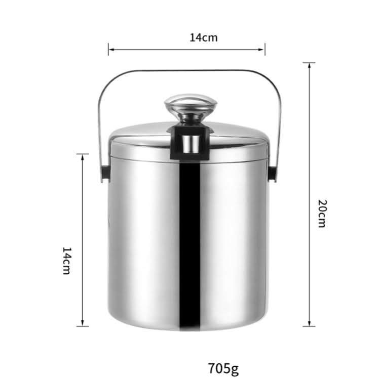 304 Stainless Steel Ice Bucket Double-Layer Hollow Bar Beer Wine Barrel With Ice Clip, Capacity: 1.3L-Reluova