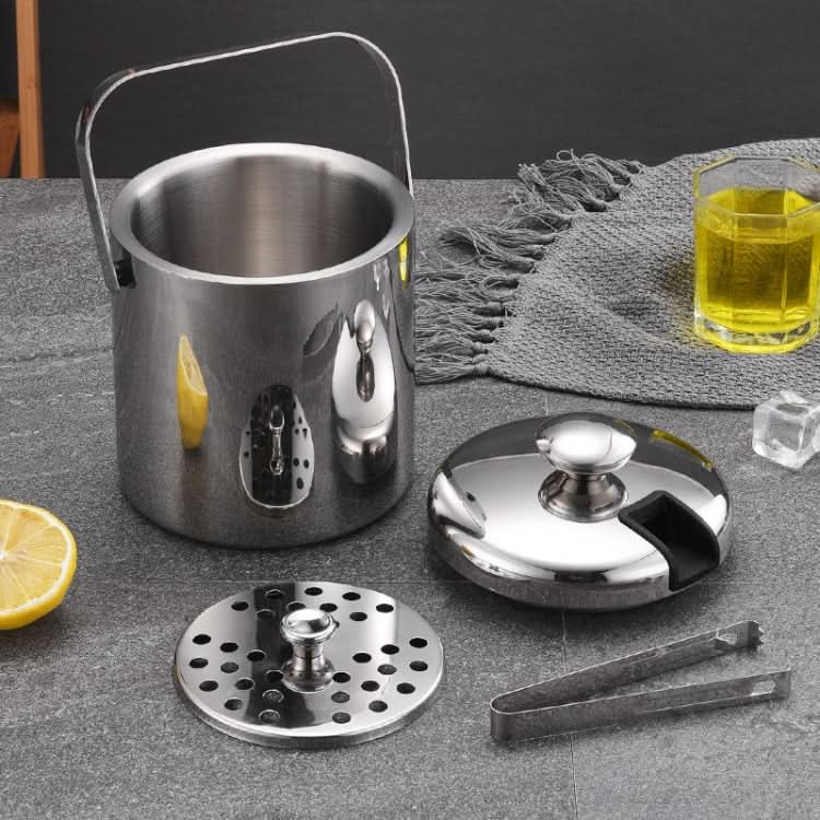 304 Stainless Steel Ice Bucket Double-Layer Hollow Bar Beer Wine Barrel With Ice Clip, Capacity: 1.3L-Reluova