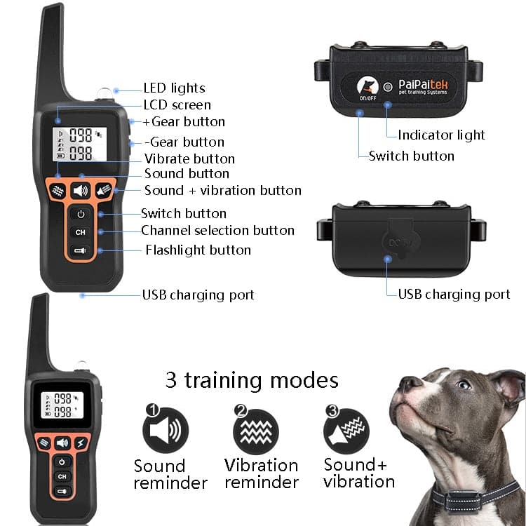 PaiPaitek PD529V-1 Training Dog Anti-Barking Device Vibration Collar 1000M Remote Control Distance Pet Training Supplies.