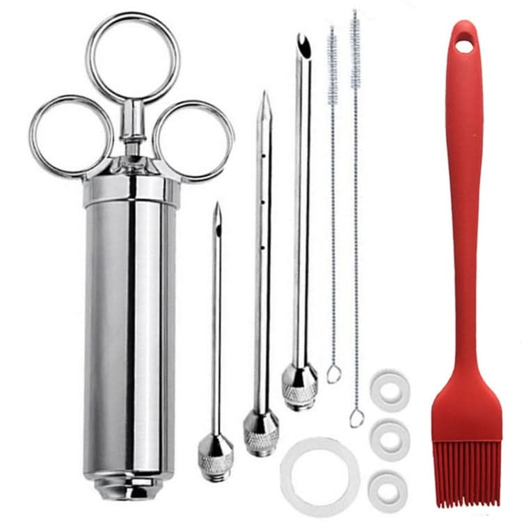 Stainless Steel Seasoning Steak Syringe Turkey Needle Set With Cleaning Silicone Brush Reluova