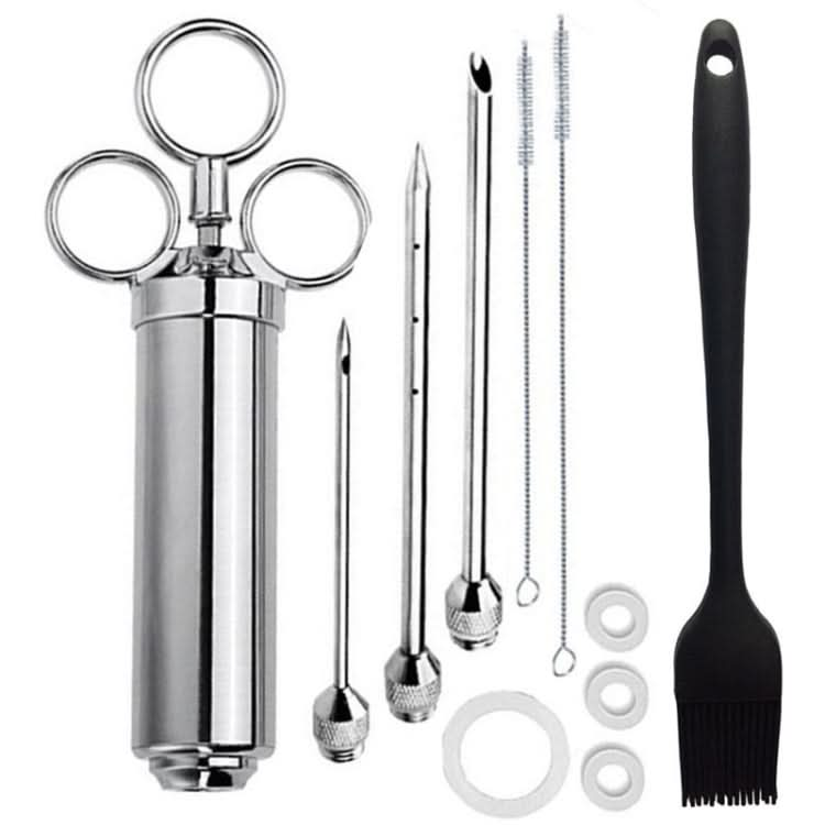 Stainless Steel Seasoning Steak Syringe Turkey Needle Set With Cleaning Silicone Brush Reluova