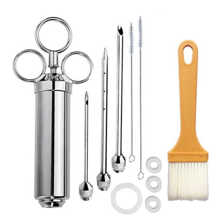 Stainless Steel Seasoning Steak Syringe Turkey Needle Set With Cleaning Silicone Brush Reluova