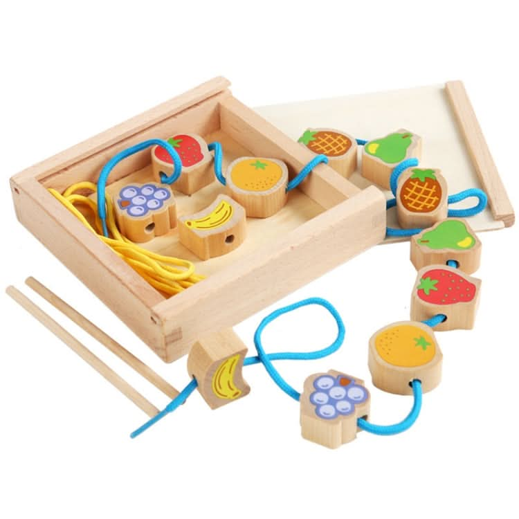 Monki Children Wooden Fruits Beads Building Blocks Wearing Rope Game Puzzle Toys Reluova