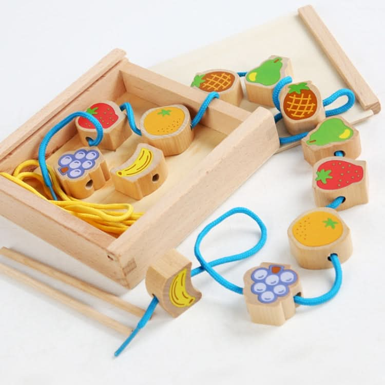 Monki Children Wooden Fruits Beads Building Blocks Wearing Rope Game Puzzle Toys Reluova