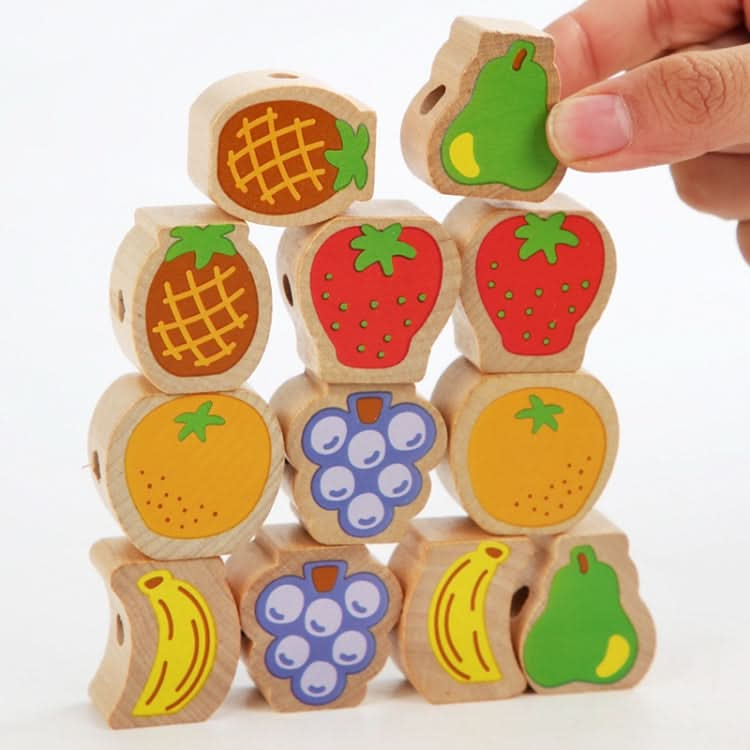 Monki Children Wooden Fruits Beads Building Blocks Wearing Rope Game Puzzle Toys Reluova