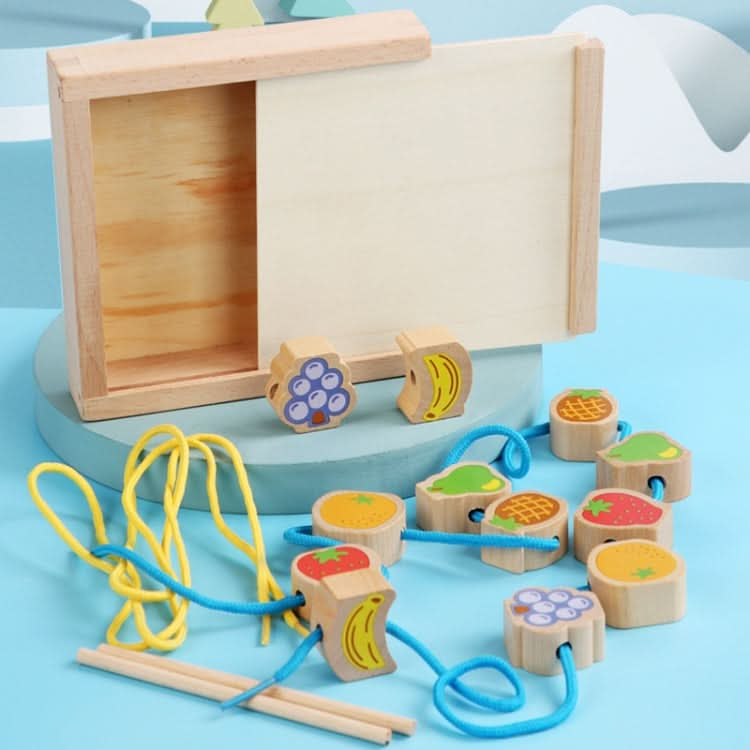 Monki Children Wooden Fruits Beads Building Blocks Wearing Rope Game Puzzle Toys Reluova