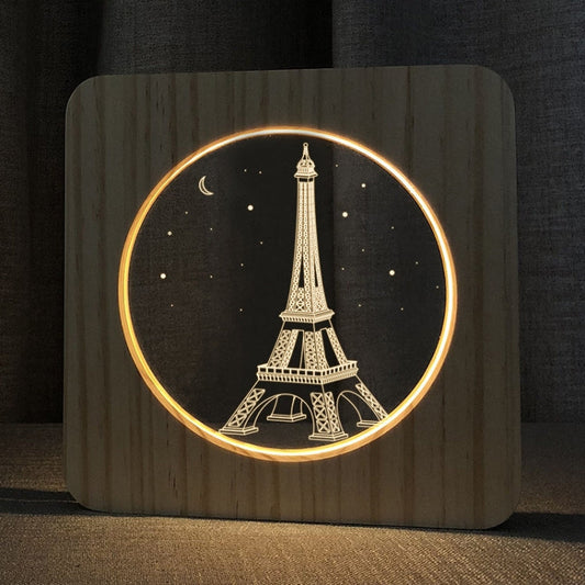 FS-A2821-02W Eiffel Tower Shape USB Solid Wood Table Lamp LED Night Light My Store