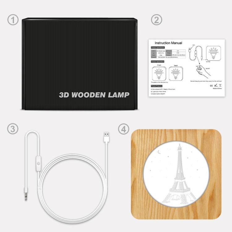 FS-A2821-02W Eiffel Tower Shape USB Solid Wood Table Lamp LED Night Light My Store