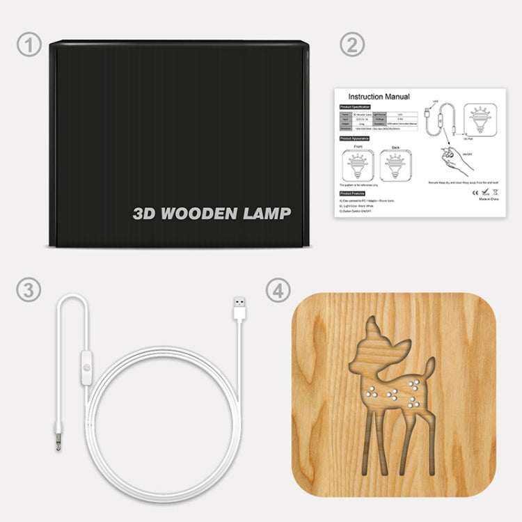 FS-T2175W 2.5W Deer Shaped Solid Wood Lamp LED Night Light My Store