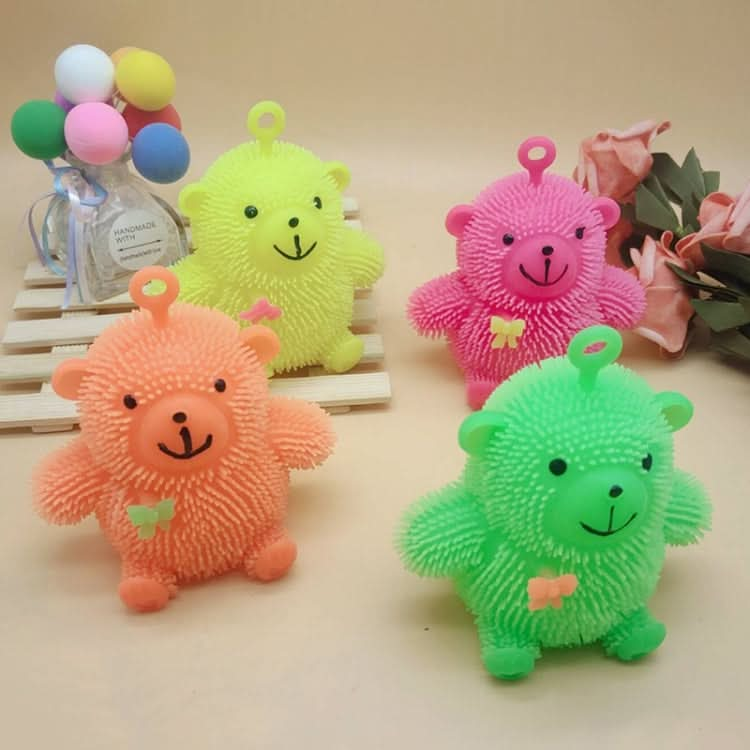 6 PCS Cartoon Light Vent Ball Sitting Bear Hair Flash Ball Flash Stress Ball Toys Bear, Color Random Delivery Reluova