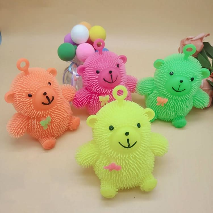 6 PCS Cartoon Light Vent Ball Sitting Bear Hair Flash Ball Flash Stress Ball Toys Bear, Color Random Delivery Reluova