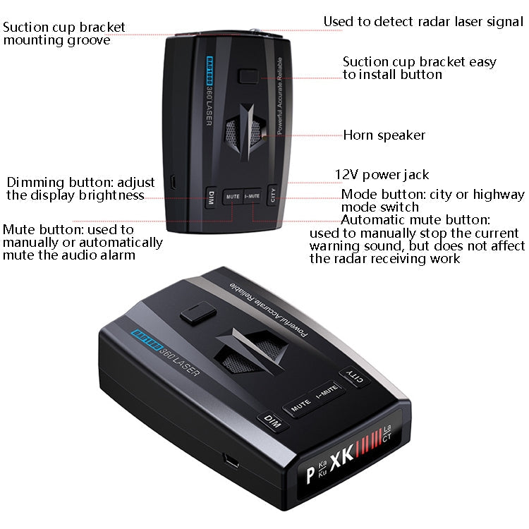 RAD1000 Car Laser Radar Speedometer Car Mobile Speed Radar Electronic Dog