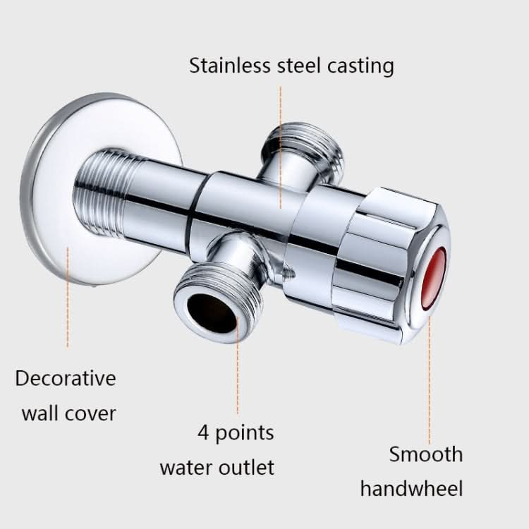 Stainless Steel Double Outlet Angle Valve Single Handle Double Control 1 In 2 Out Electroplating Wire Drawing Angle Valve Reluova