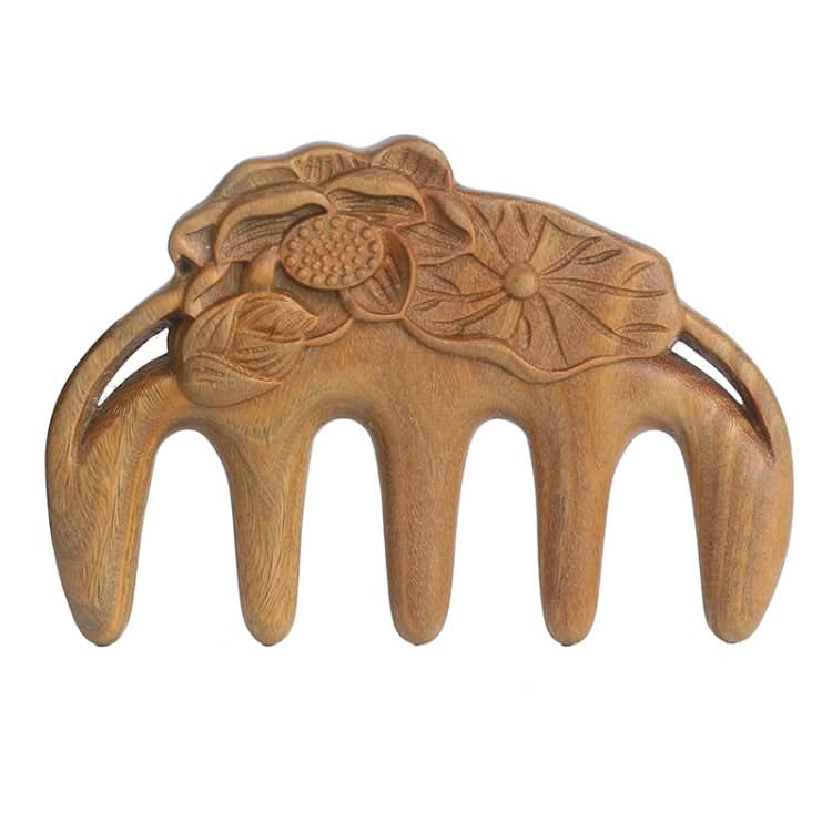 Sandalwood Carved Lotus Leaf Shape Handmade Comb Multifunctional Meridian Massage Thickening Health Comb Reluova