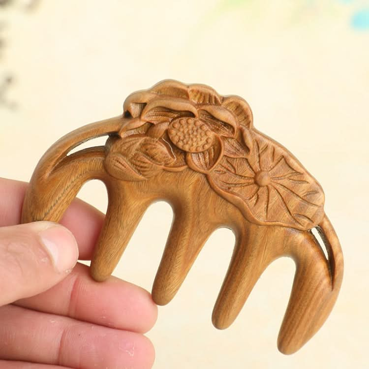 Sandalwood Carved Lotus Leaf Shape Handmade Comb Multifunctional Meridian Massage Thickening Health Comb Reluova