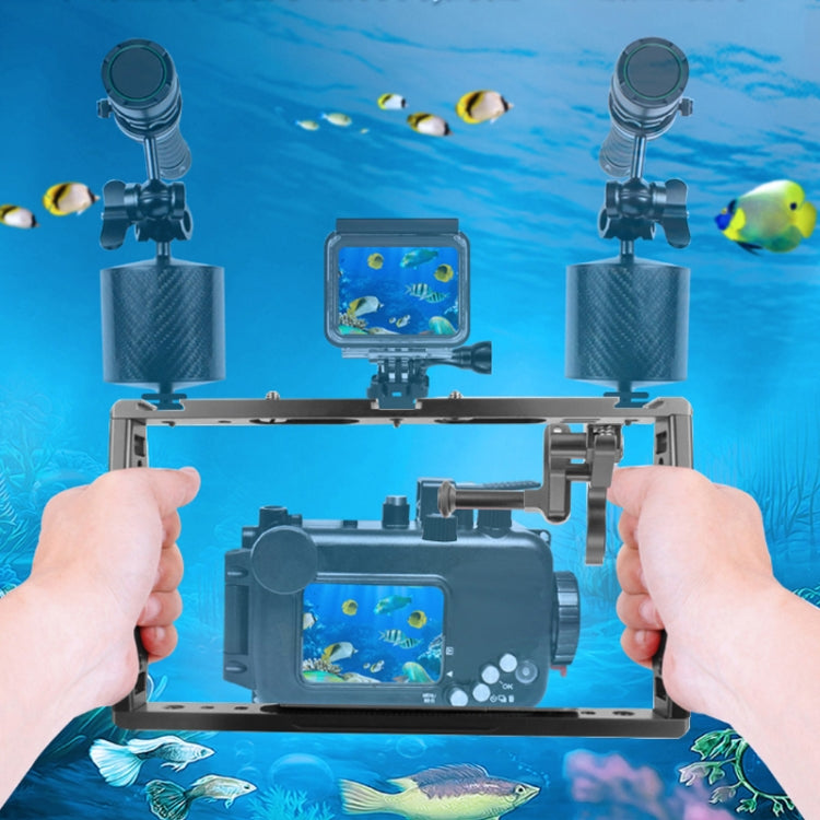 Diving Dual Handheld Grip Bracket Stabilizer Extension Phone Clamp Camera Rig Cage Underwater Case for GoPro HERO9 /8 /7