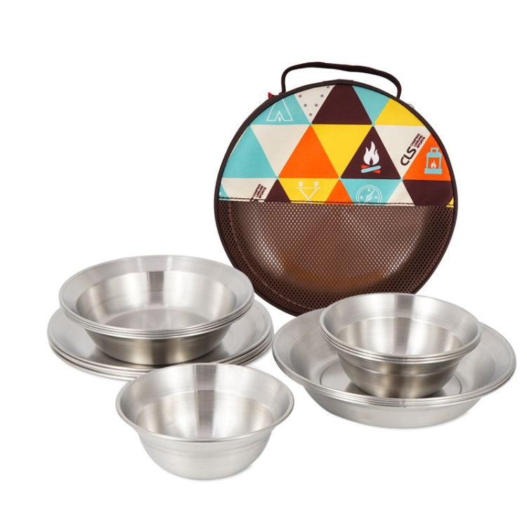 CLS Outdoor Stainless Steel Tableware Portable Camping Dinner Bowl Plate Kit Reluova