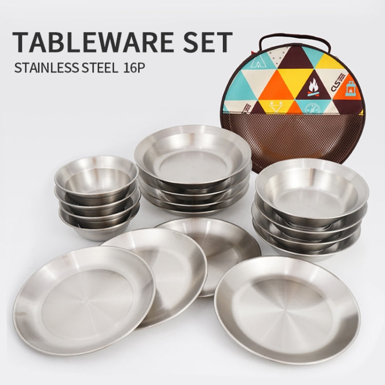 CLS Outdoor Stainless Steel Tableware Portable Camping Dinner Bowl Plate Kit Reluova