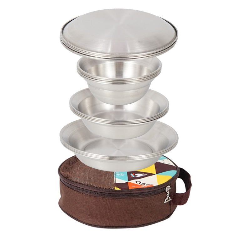 CLS Outdoor Stainless Steel Tableware Portable Camping Dinner Bowl Plate Kit Reluova