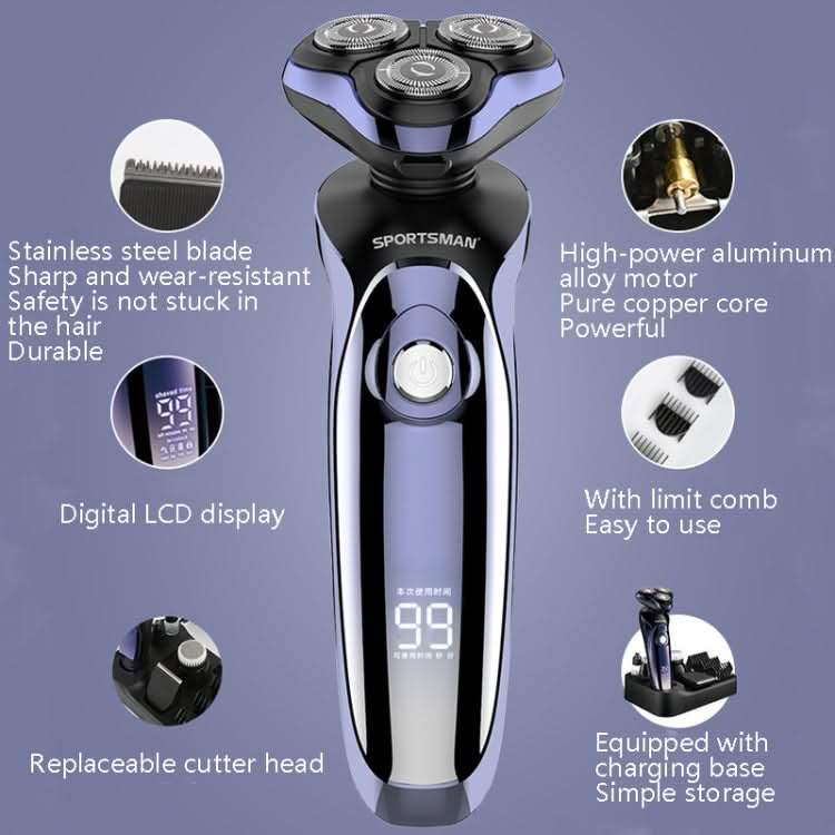 Sportsman SM-530 Electric Men Shaving Knife Multi-Function Base Charging Digital Water Washing Razor Reluova