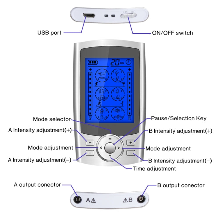 24-Mode Digital Electronic Pulse Massager Intelligent Whole Body Physical Therapy Meridian Massager