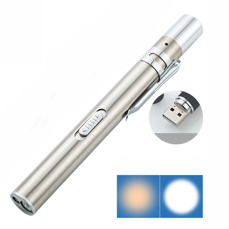 Flashlight Pupil Pen Light Yellow White Dual Light Source Dental Light LED Stainless Steel Morning Inspection Light My Store