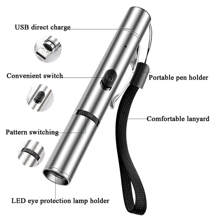 Rechargeable Projection Funny Cat Flashlight Multi-Pattern Pet Toy Stainless Steel Flashlight - Reluova