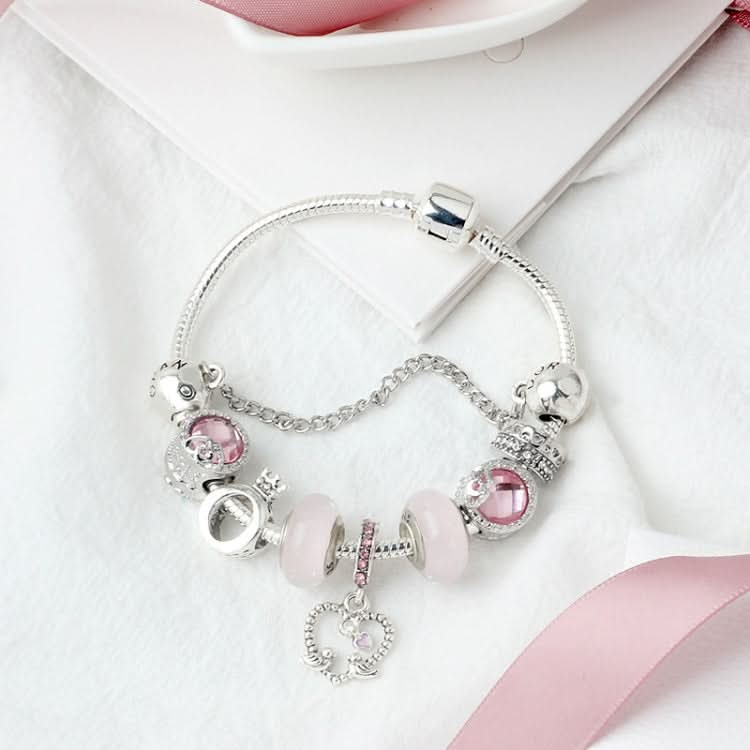 SL85 Colored Glaze Large Hole Bead Bracelet Alloy Pink Series Love Bird Pendant Bracelet,Size: Reluova