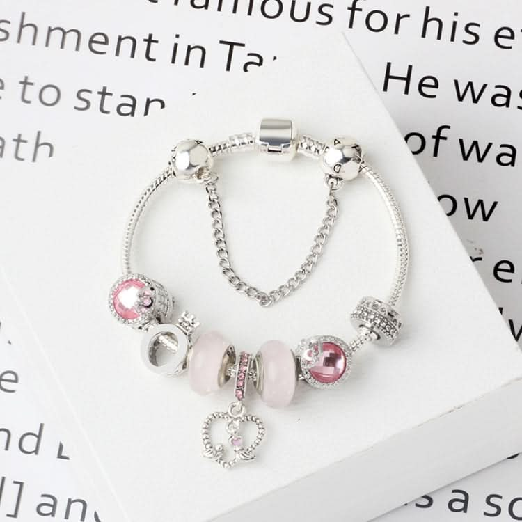 SL85 Colored Glaze Large Hole Bead Bracelet Alloy Pink Series Love Bird Pendant Bracelet,Size: Reluova