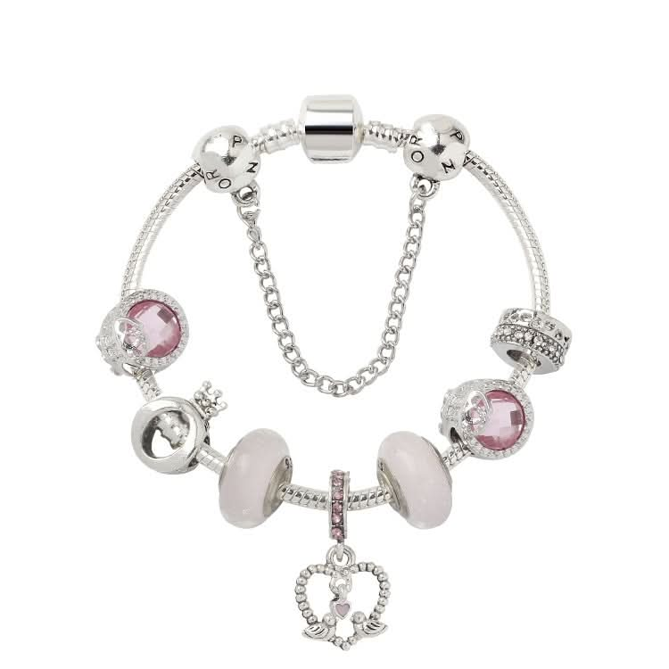 SL85 Colored Glaze Large Hole Bead Bracelet Alloy Pink Series Love Bird Pendant Bracelet,Size: Reluova