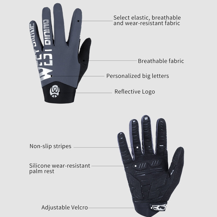 WEST BIKING YP0211214 Long Finger Shock Absorption Non-Slip Touch Screen Gloves Cycling Sports Gloves Reluova