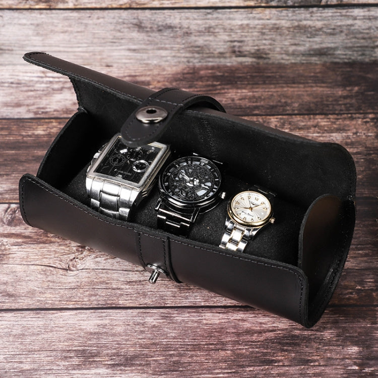 Contacts Family CF1117B 3 Watch Positions Leather Watch Box Round Buckle Outdoor Travel Watch Storage Box