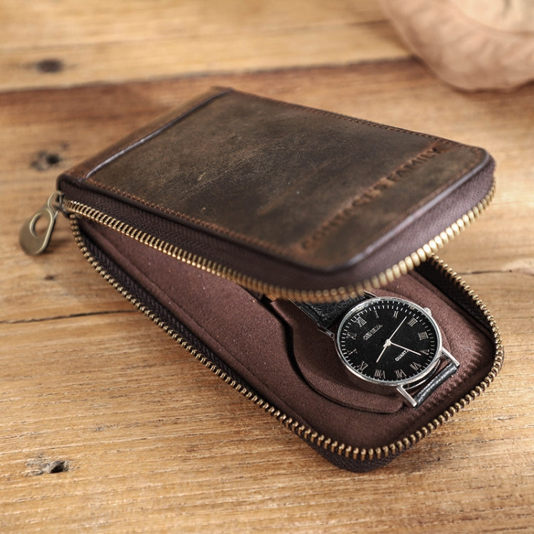 Contacts Family CF1121  Retro Crazy Horse Leather Watch Storage Box Single Watch Seat Portable Watch Zipper Bag