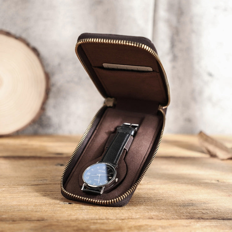 Contacts Family CF1121  Retro Crazy Horse Leather Watch Storage Box Single Watch Seat Portable Watch Zipper Bag