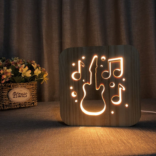 FS-T1877W 2.5W Guitar Shape Solid Wood Table Lamp LED Night Light My Store