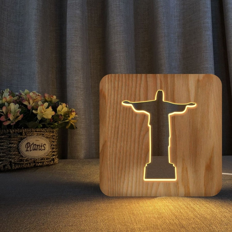 FS-T1971W 2.5W Jesus Pastor Table Lamp USB Solid Wood Hollow Night Light My Store