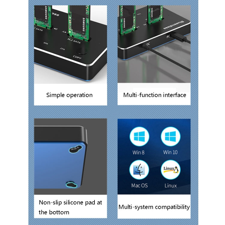 M.2 Double Disk Mobile Hard Disk Base SATA / NVME Solid State Hard Disk Box