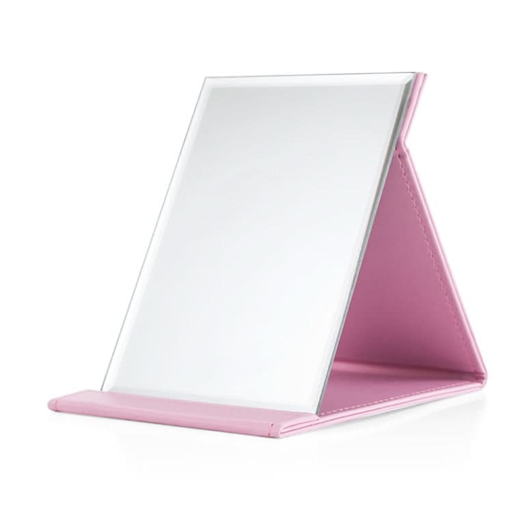 Folding Portable High-definition Makeup Mirror PU Leather Desktop Vanity Mirror,Size: Medium (Pink) Reluova