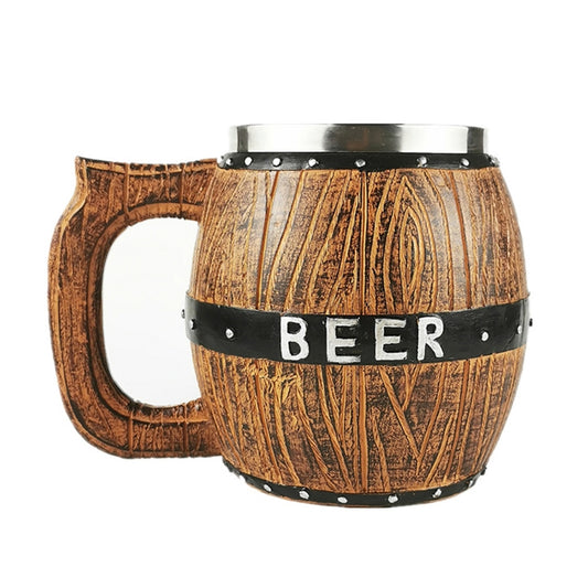 Stainless Steel Wooden Barrel Beer Mug Large Capacity Wine Barrel Cup Personalized Bar Supplies Reluova