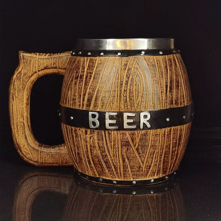 Stainless Steel Wooden Barrel Beer Mug Large Capacity Wine Barrel Cup Personalized Bar Supplies Reluova