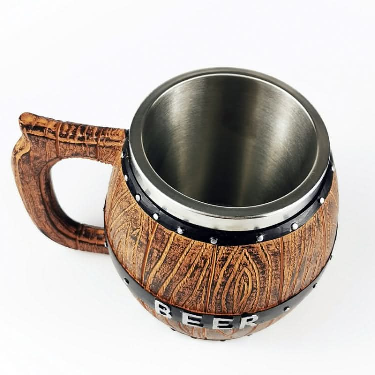 Stainless Steel Wooden Barrel Beer Mug Large Capacity Wine Barrel Cup Personalized Bar Supplies Reluova