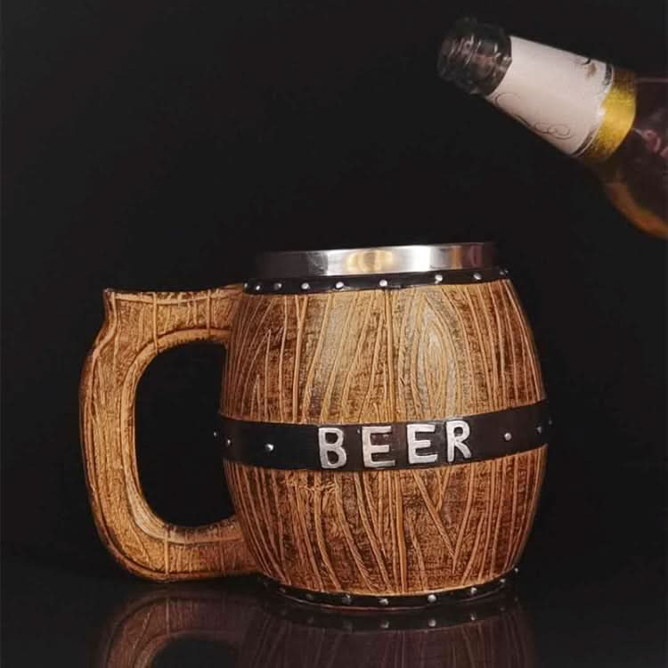 Stainless Steel Wooden Barrel Beer Mug Large Capacity Wine Barrel Cup Personalized Bar Supplies Reluova