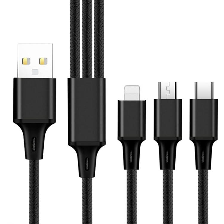 2 PCS ZZ034 USB To 8 Pin + USB-C / Type-C + Micro USB 3 In 1 Fast Charging Cable, Style: