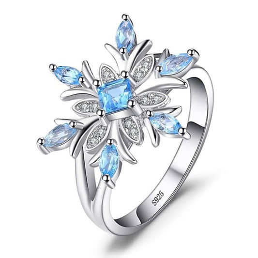 Fashion 925 Sterling Silver Snowflake Flower Blue Topaz Ring Jewelry Women Reluova