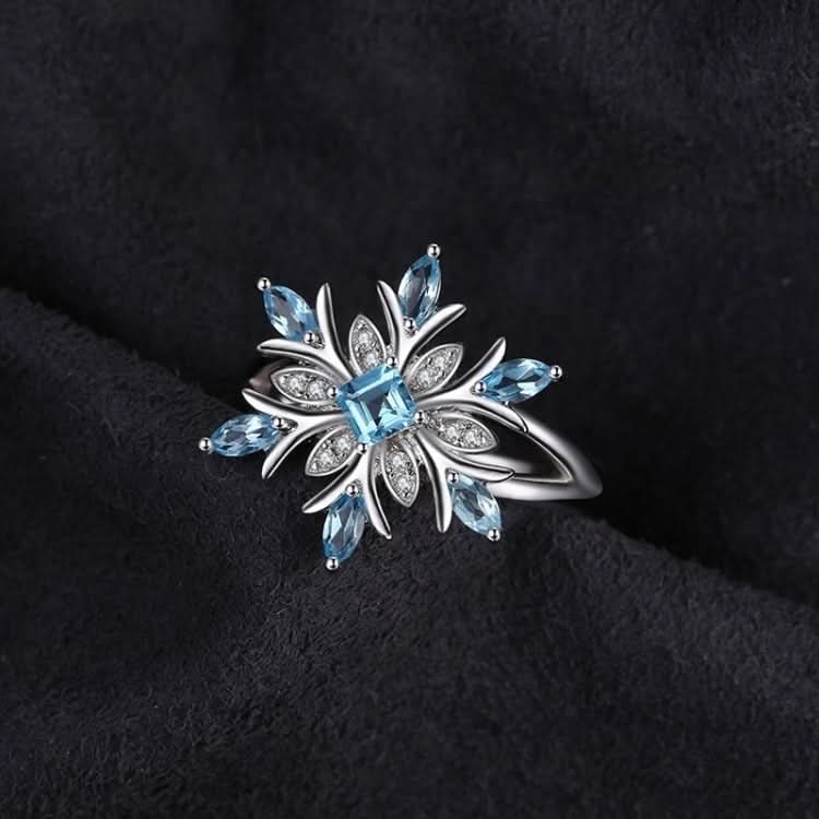 Fashion 925 Sterling Silver Snowflake Flower Blue Topaz Ring Jewelry Women Reluova