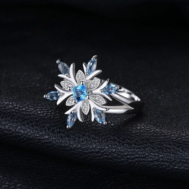 Fashion 925 Sterling Silver Snowflake Flower Blue Topaz Ring Jewelry Women Reluova