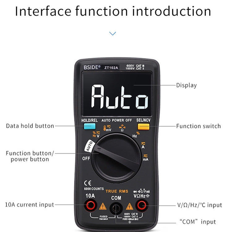 BSIDE ZT102A LCD Display 6000 Words AUTO Intelligent Gear Automatic Range Digital Multimeter